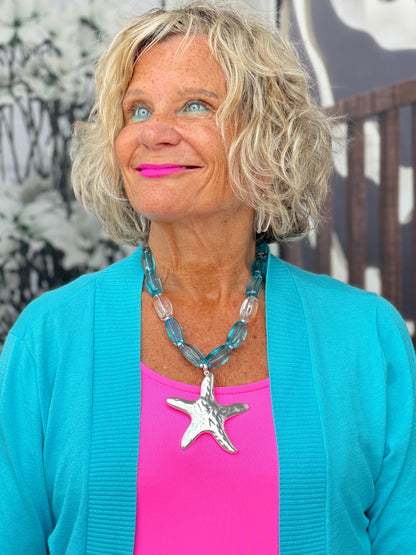 AQUA SILVER STARFISH STATEMENT NECKLACE SET