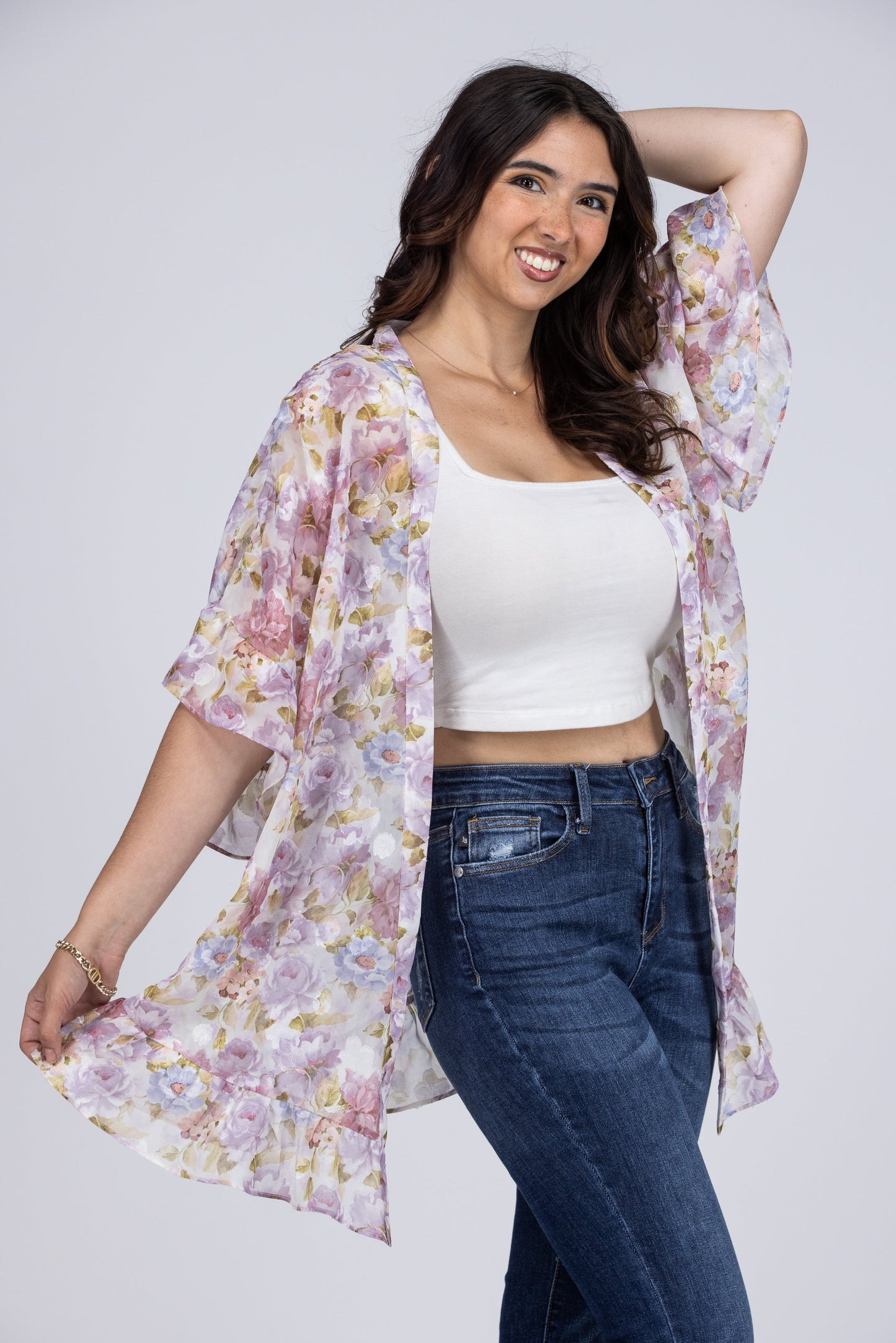Paint The Town Women's Semi-Sheer Ruffled Kimono