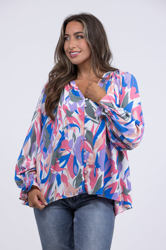 Out Of My Head Women's Flowy Abstract Long Sleeve Top