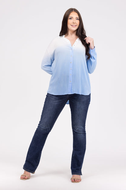 Take A Dip In The Ocean Women's Ombre Button Up Long Sleeve Top