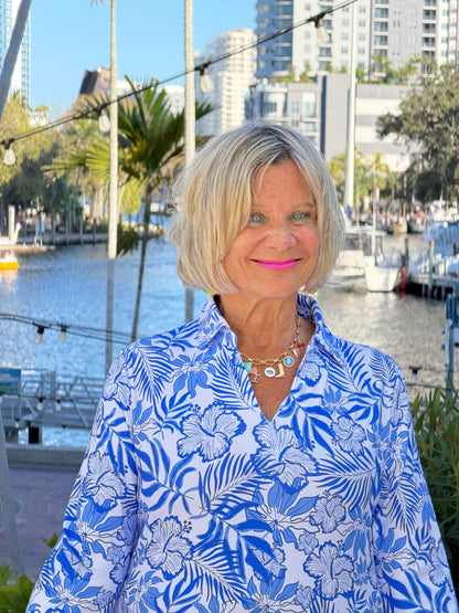 LULU B HIBISCUS COAST COLLAR SLEEFVE TOP