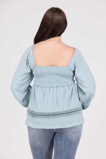 Spruce It Up Women's Smocked Lace Long Sleeve Top