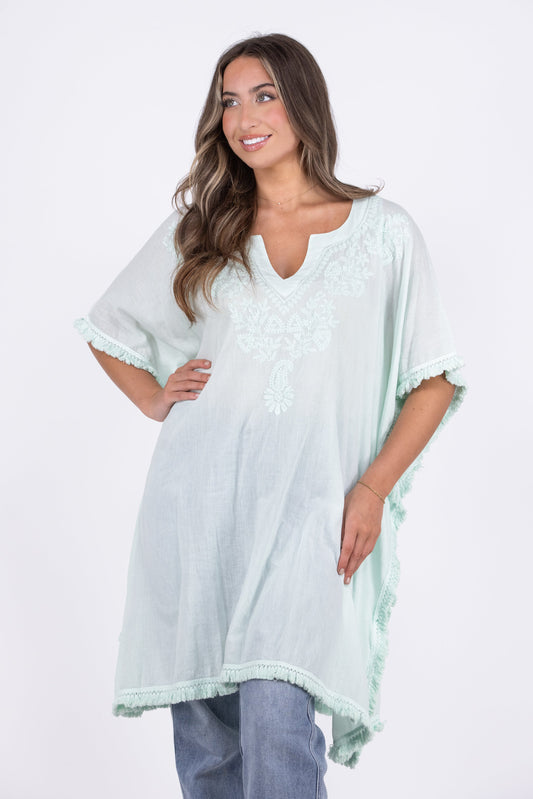 Oceania Kaftan Of Mine Women's Embroidered Short Sleeve Top