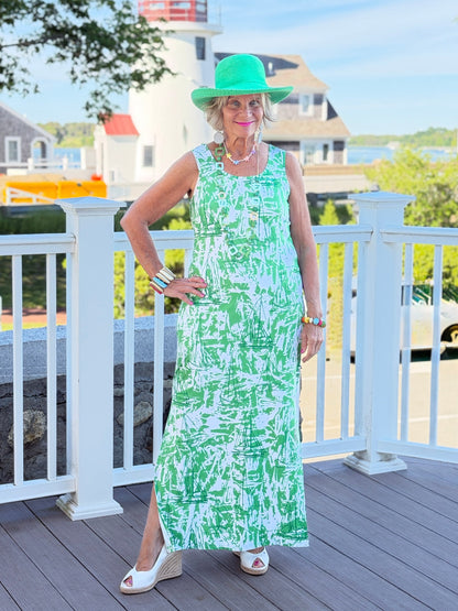 HARBOR  LIGHTS SAILBOAT GREEN MAXI DRESS