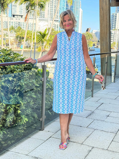 LULU B COASTAL BLOOM 1/2 ZIPPER MIDI MAXI DRESS