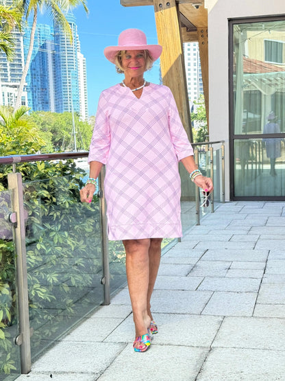 LULU B PINK CHIC NOTCH SLEEVE DRESS