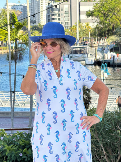 LULU B SHORELINE CHARM HALF ZIPPER SHORT SLEEVE DRESS