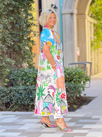 Graphic Print Button-Down Maxi Dress