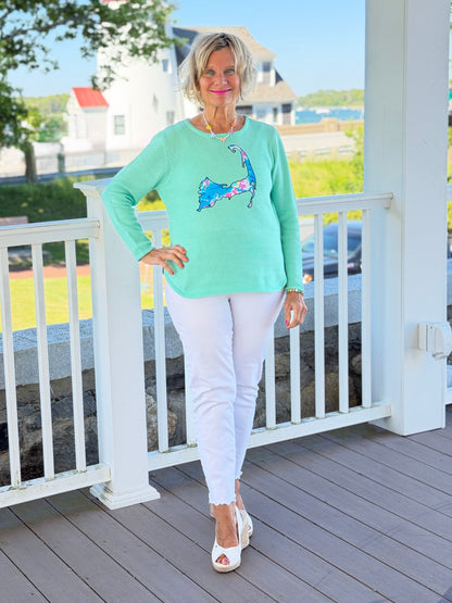 BEACH CLUB SEAFOAM CAPE COD MAP SWEATER