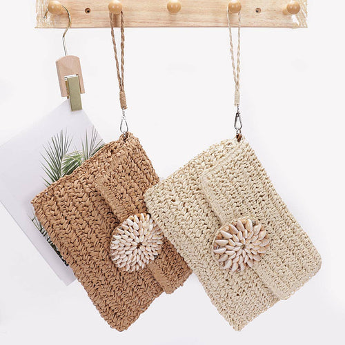 Faux Straw Multi Shell Front Flap Clutch