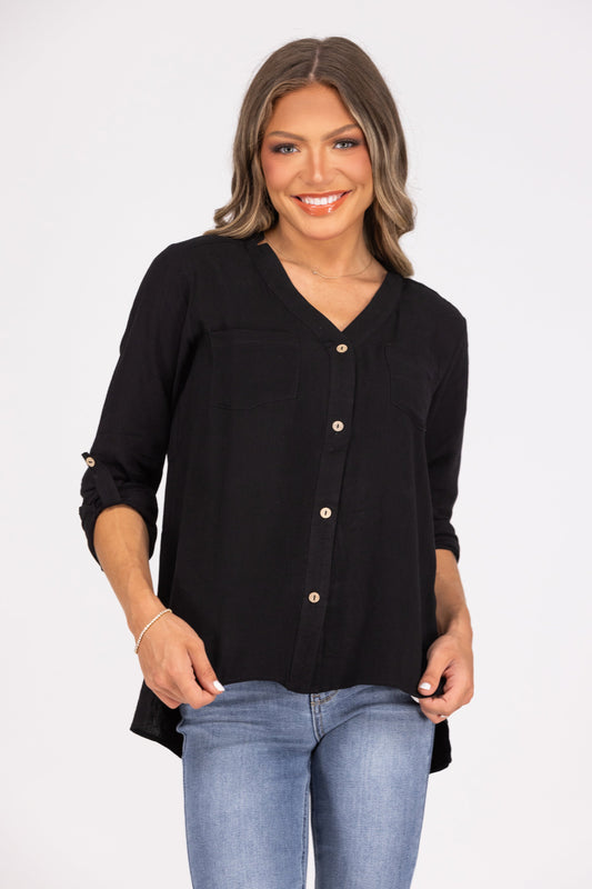 Let You Go Women's Linen Button Down Long Sleeve Top