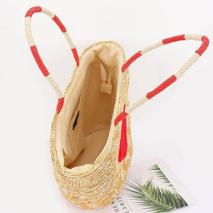 Faux Straw Heart Tote BAg
