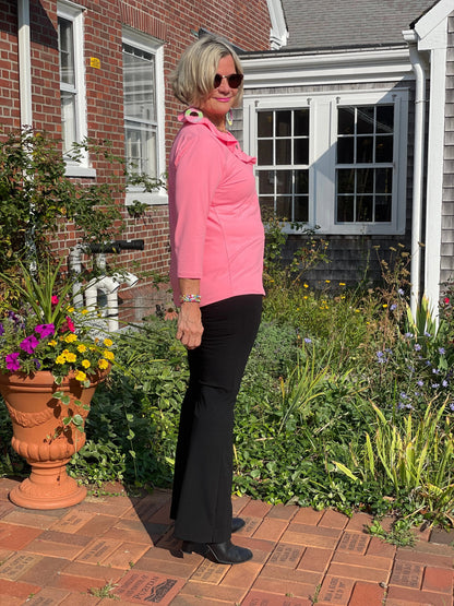 LULU-B SOLID CORAL RUFFLE TOP