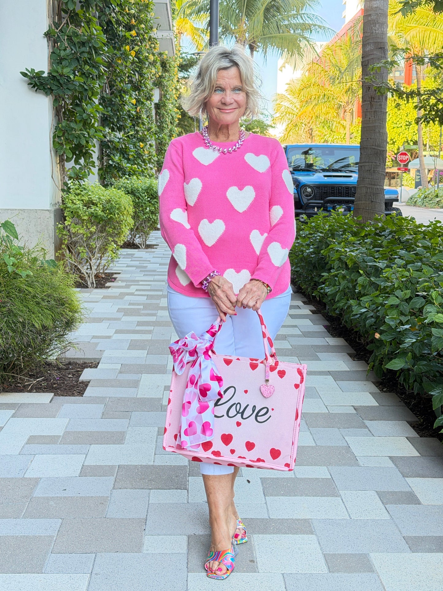 LULU B PINK FUZZY HEART SWEATER