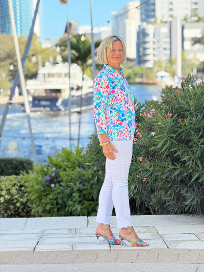 LULU B PARADISE GARDEN COLLAR SLEEVE TOP