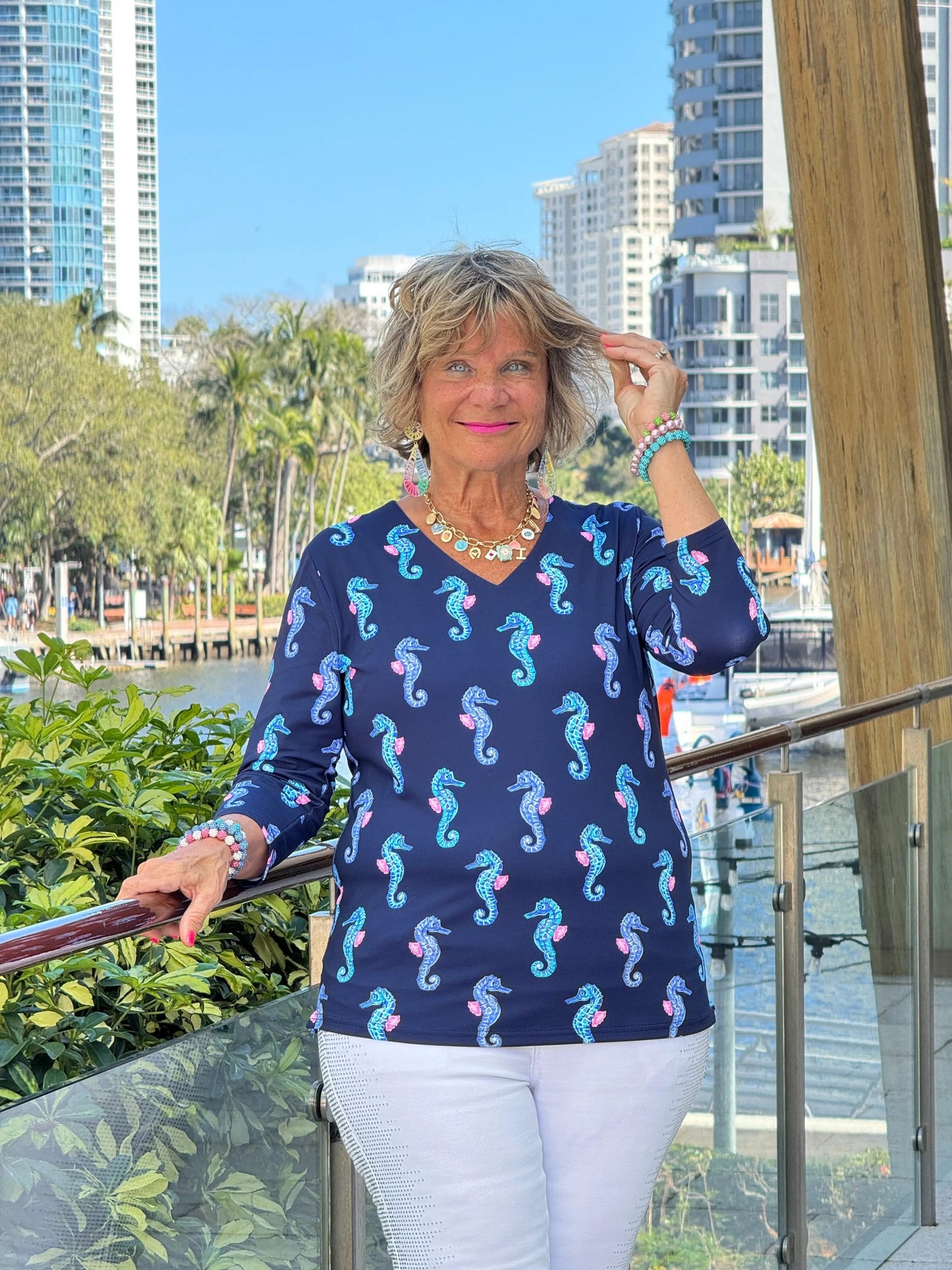 LULU B MIDNIGHT REEF V NECK TOP