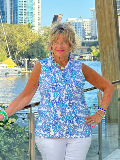 LULU B CORAL BREEZE SLEEVELESS RUFFLE TOP