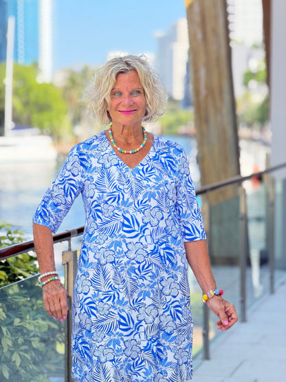 LULU B HIBISCUS COAST ELBOW DRESS