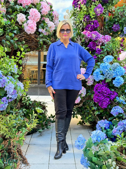 LULU-B 2 POCKET SAPPHIRE CASHMERE SWEATER
