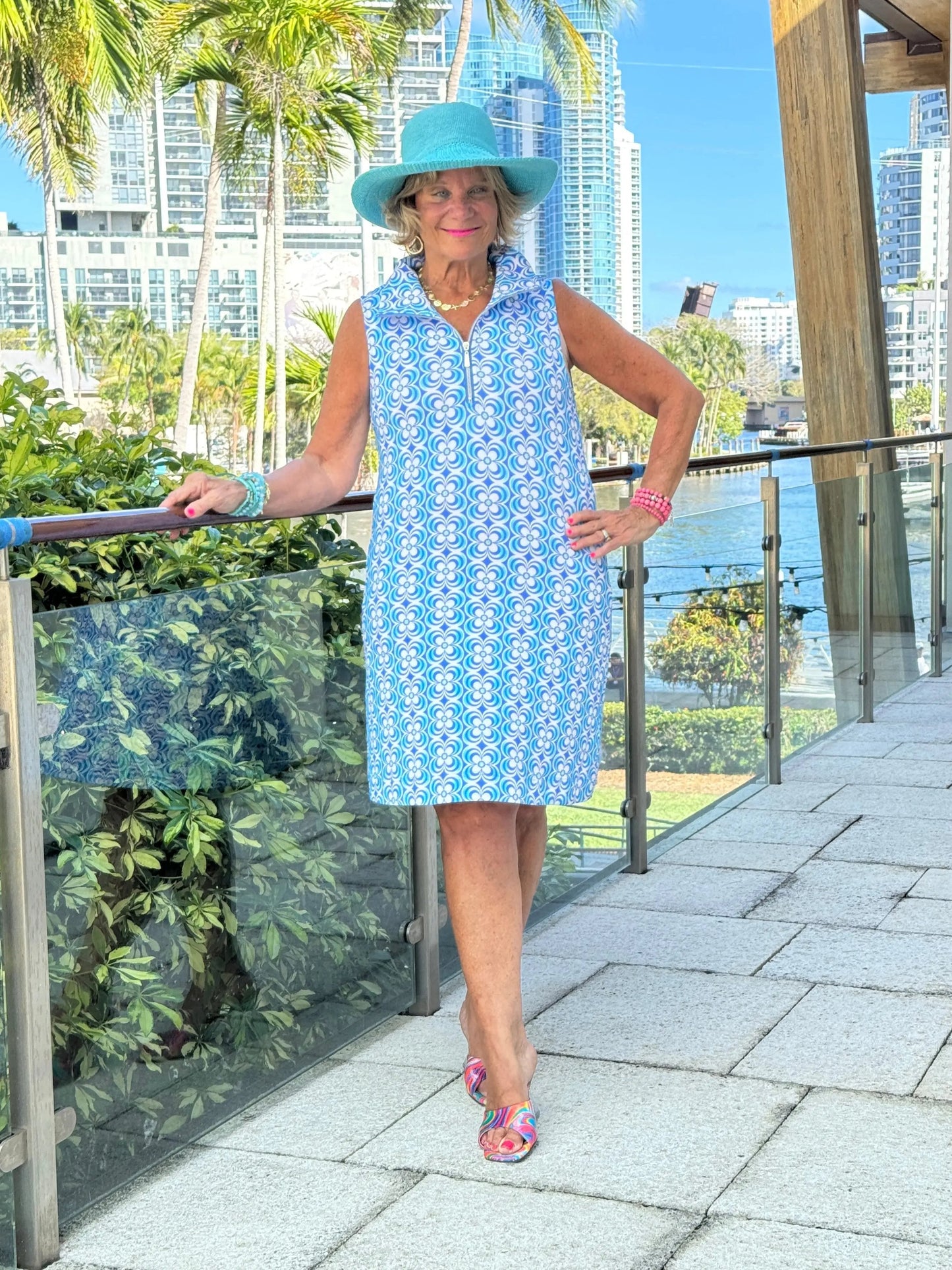LULU B COASTAL BLOOM ZIPPER SWING DRESS