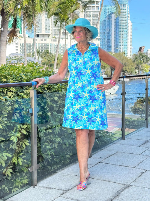LULU B STARFISH SPLASH ZIPPER SWING DRESS