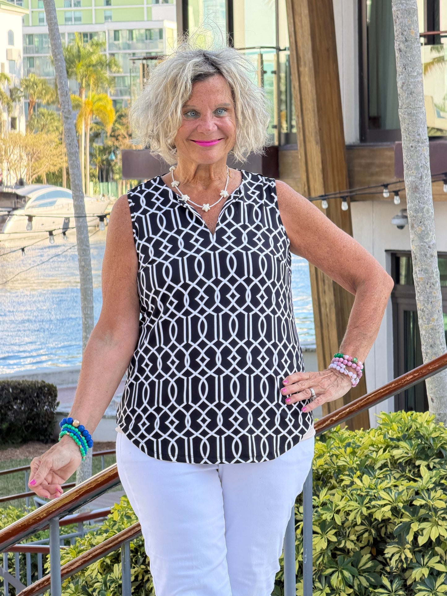 LULU B MIDNIGHT TRELLIS NOTCH TANK