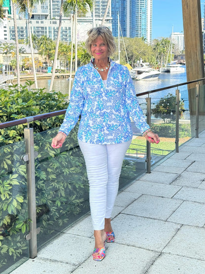 LULU B CORAL BREEZE ZIPPER TOP