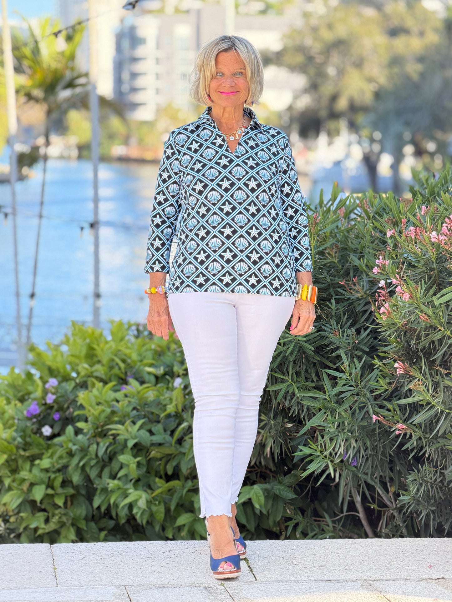 LULU B OCEAN TREASURES COLLAR SLEEVE TOP