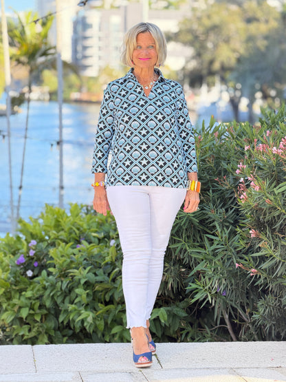 LULU B OCEAN TREASURES COLLAR SLEEVE TOP