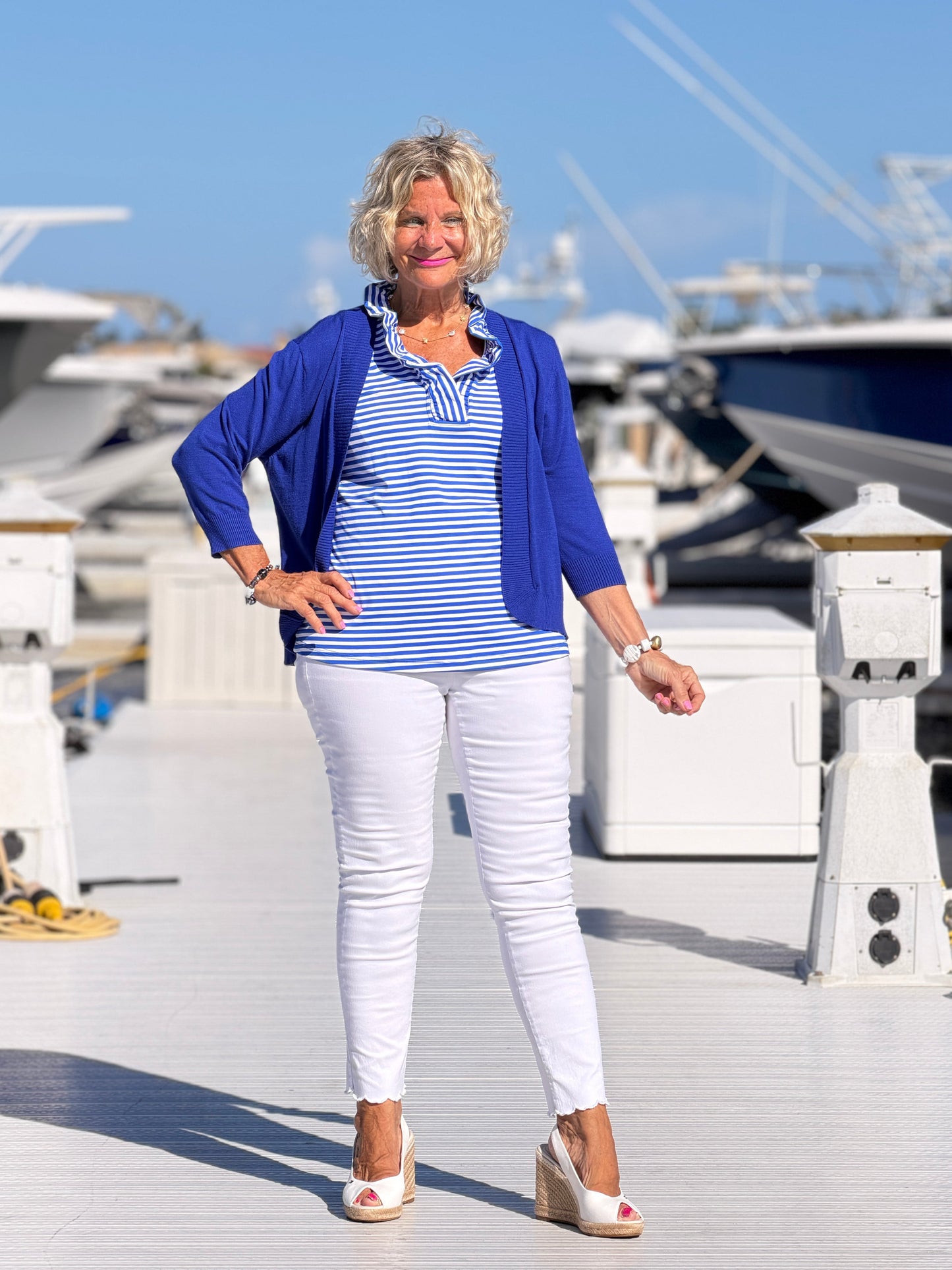 HARBOR BLUE SLEEVELESSS RUFFLE