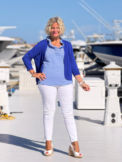 HARBOR BLUE SLEEVELESSS RUFFLE