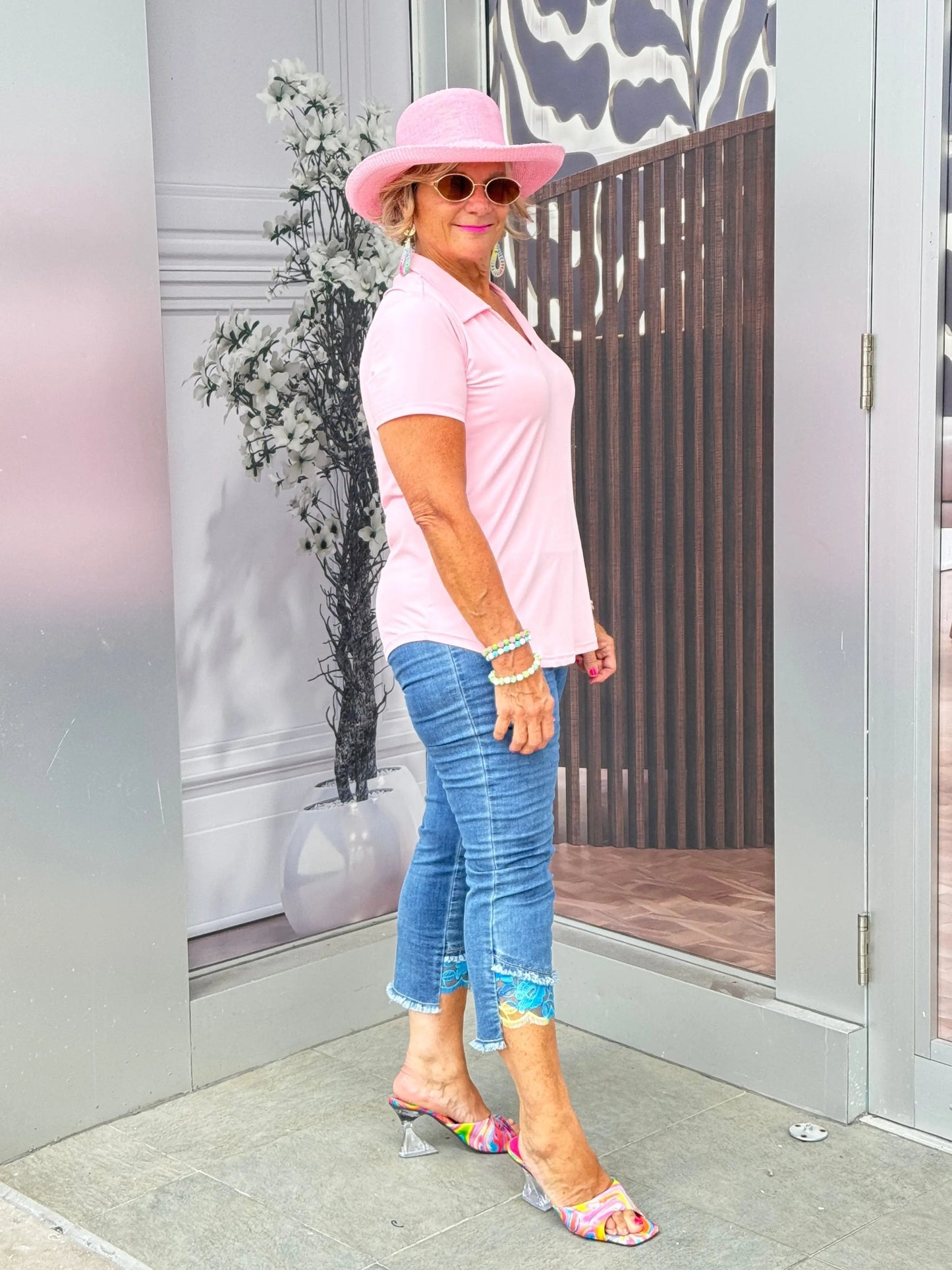 LULU-B CLEAR PINK SHORT SLEEVE COLLAR