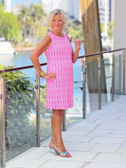 LULU B PALM BEACH LATTICE SHIFT DRESS