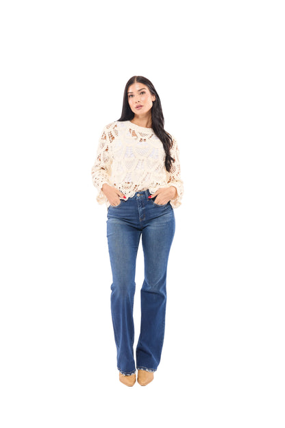 ALB Exclusive Crochet Into The Night Women's Textured Long Sleeve Top