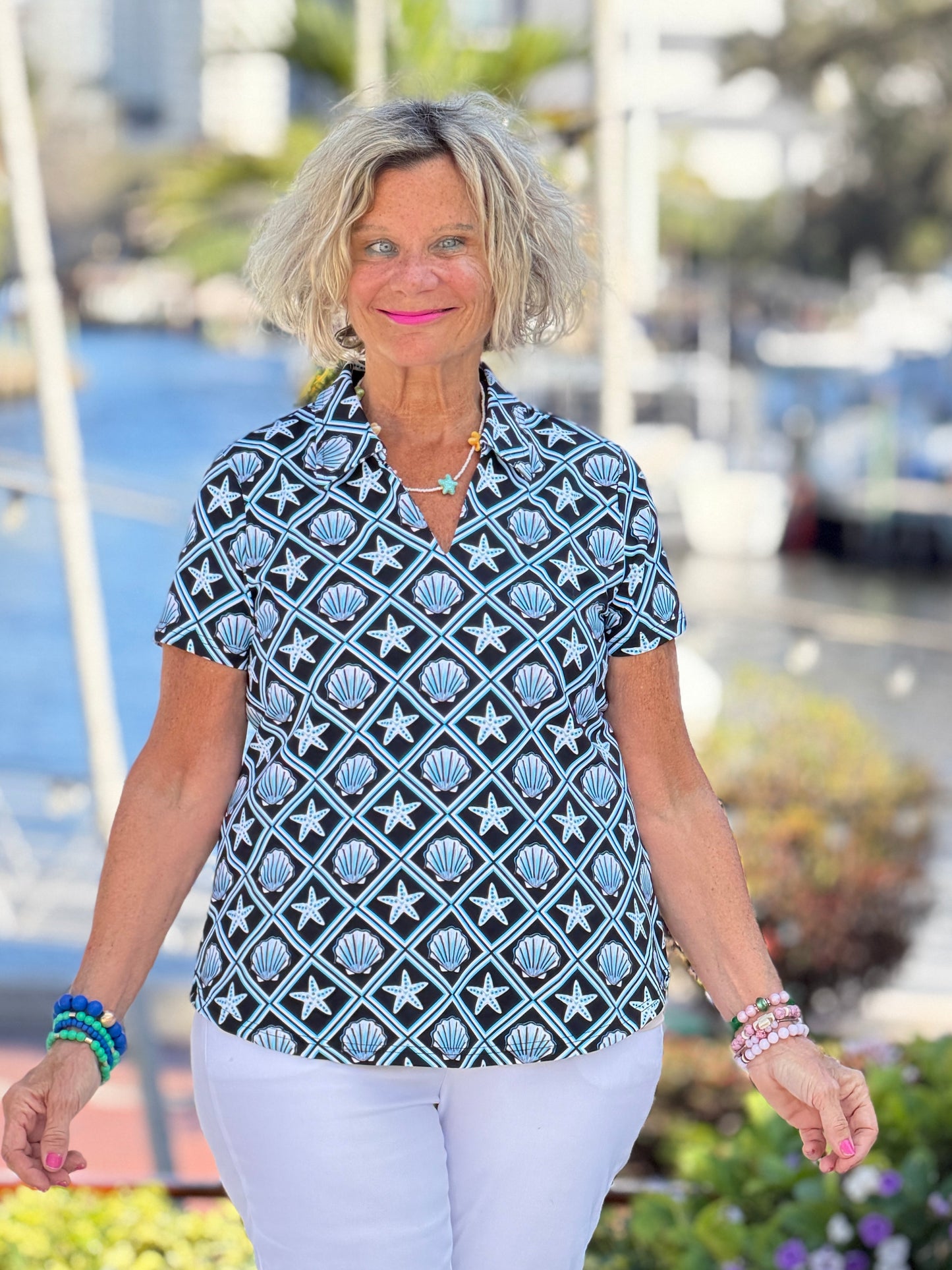 LULU B OCEAN TREASURES SHORT SLEEVE COLLAR