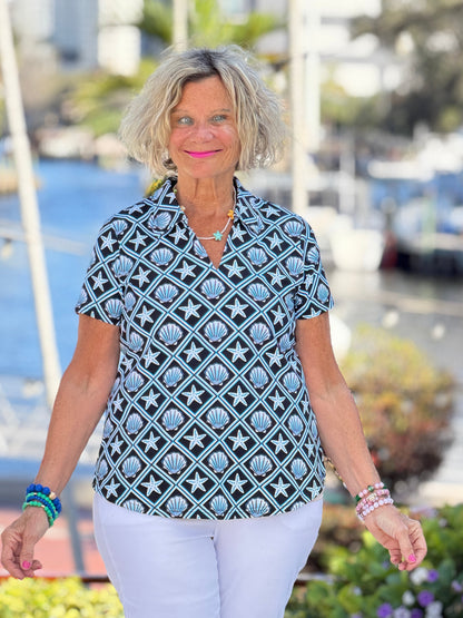 LULU B OCEAN TREASURES SHORT SLEEVE COLLAR