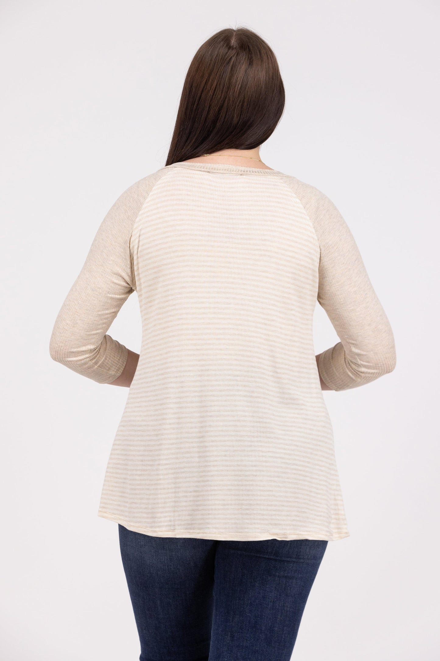 Striped Perfection Women's V-Neck Hi-Lo Long Sleeve Top