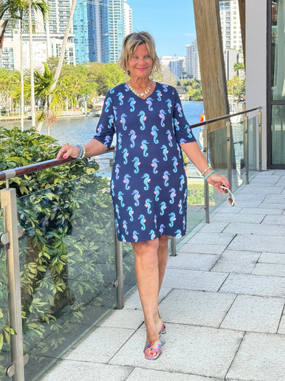 LULU B MIDNIGHT REEF ELBOW SLEEVE DRESS
