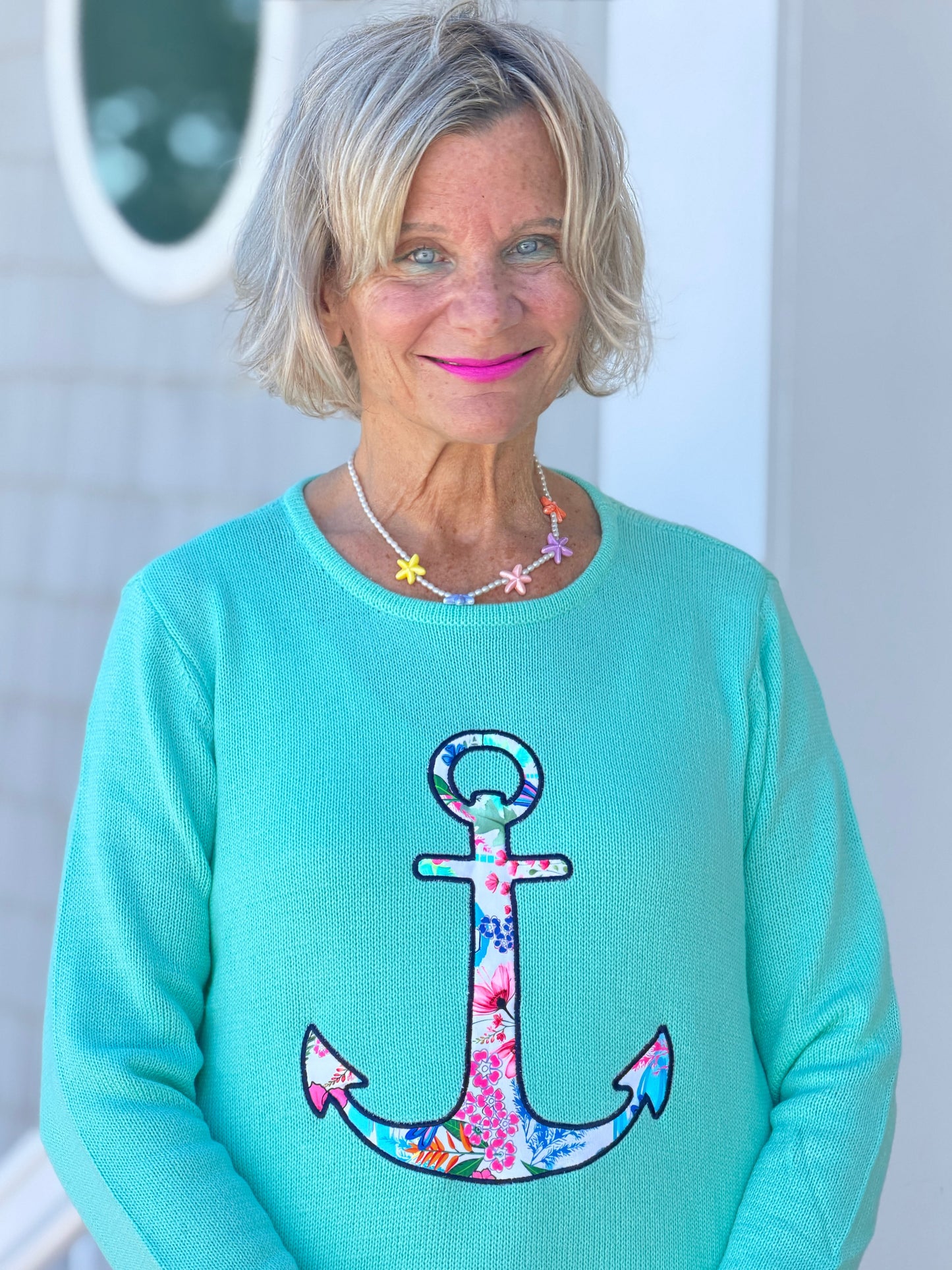 BEACH CLUB SEAFOAM CAPE COD ANCHOR SWEATER