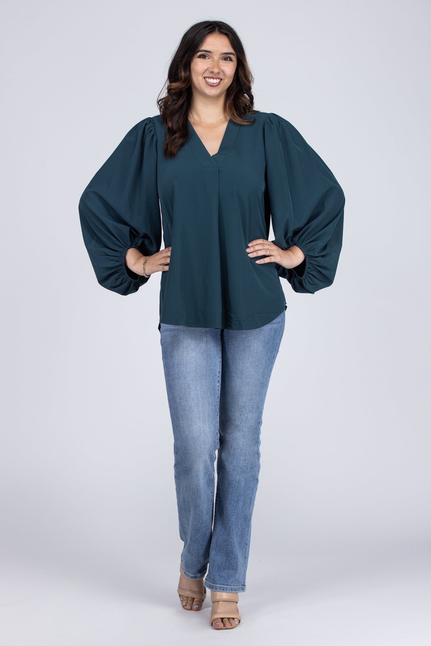 Meeting For Business Women's V-Neck Balloon Sleeve Top