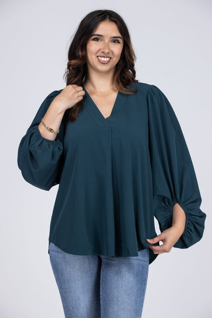 Meeting For Business Women's V-Neck Balloon Sleeve Top