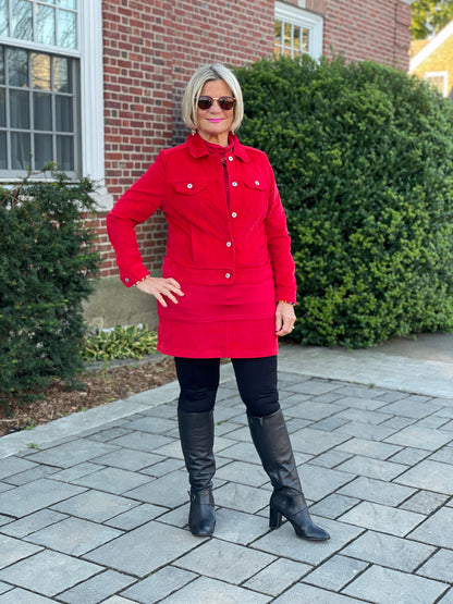 LULU-B RED NAVY VELOUR SKORT