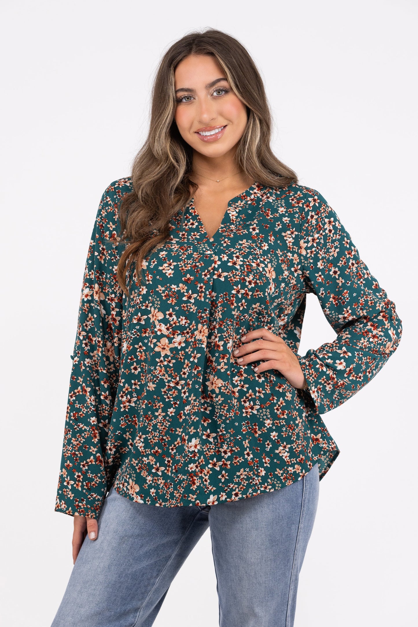 Sunday's Best Women's Floral Flowy Long Sleeve Top