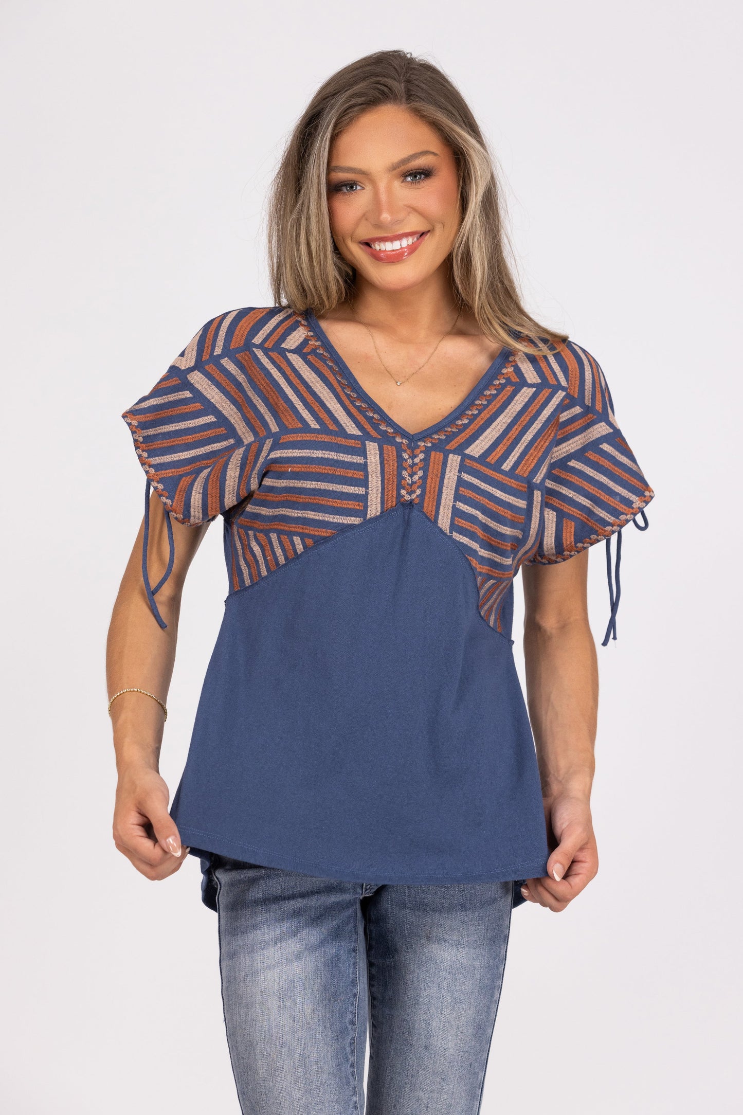 Nala's Women's Embroidered Short Sleeve Top