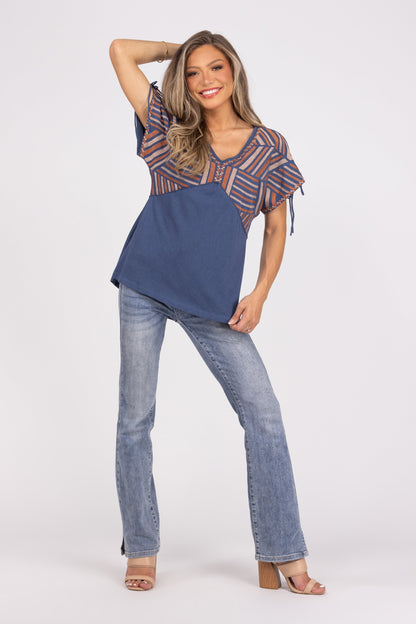 Nala's Women's Embroidered Short Sleeve Top