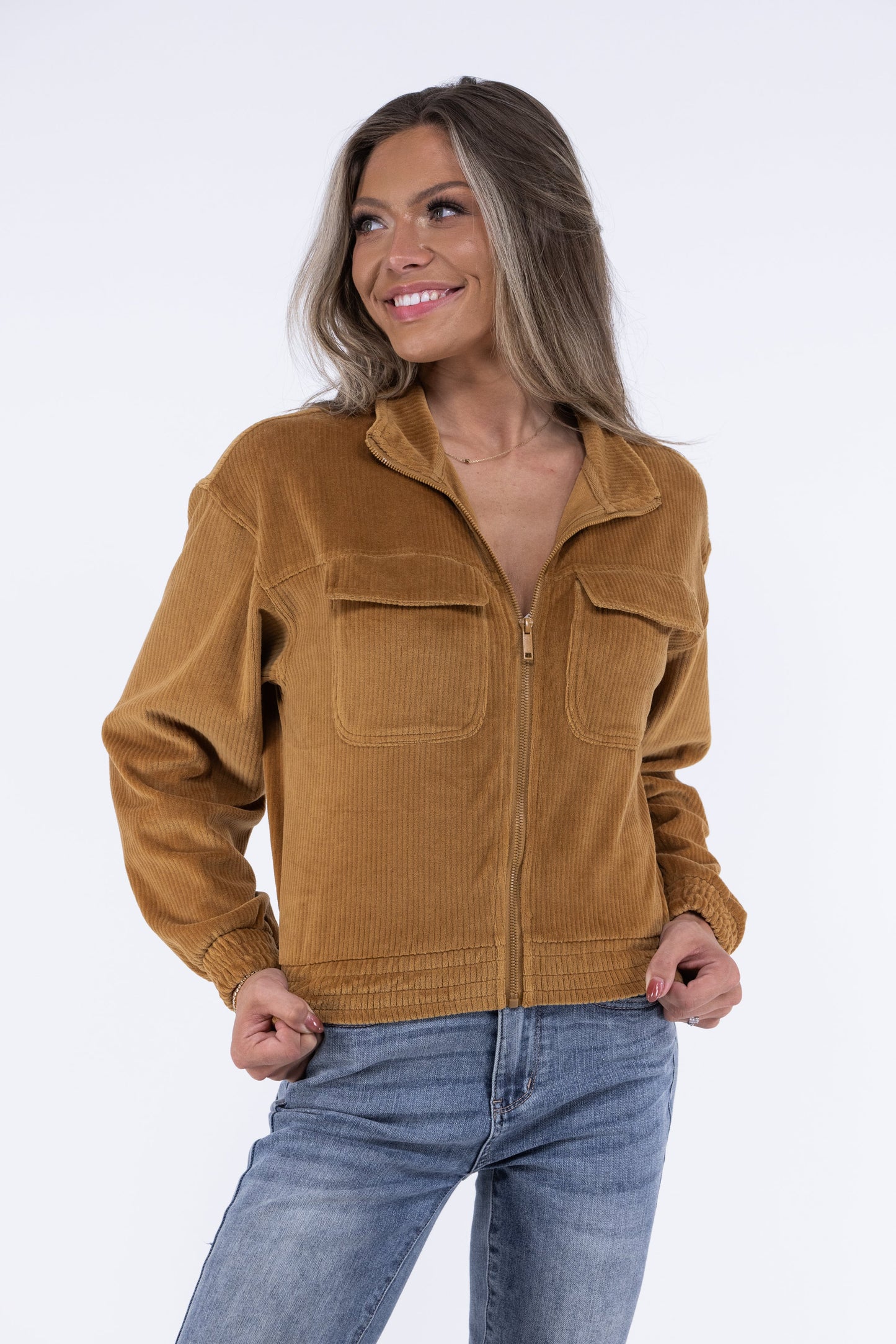 Doin It Right Women's Zip Up Cropped Corduroy Jacket