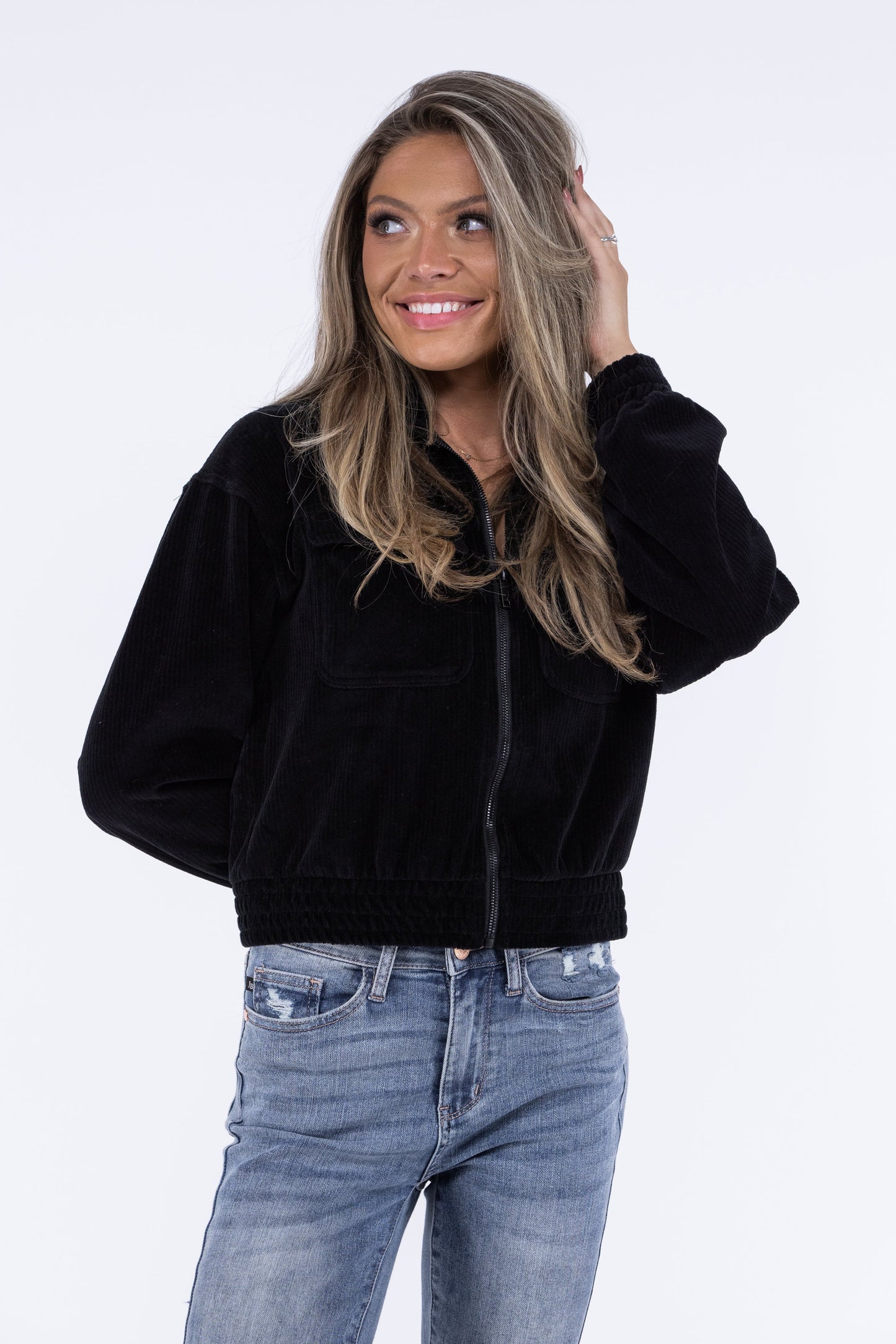 Doin It Right Women's Zip Up Cropped Corduroy Jacket