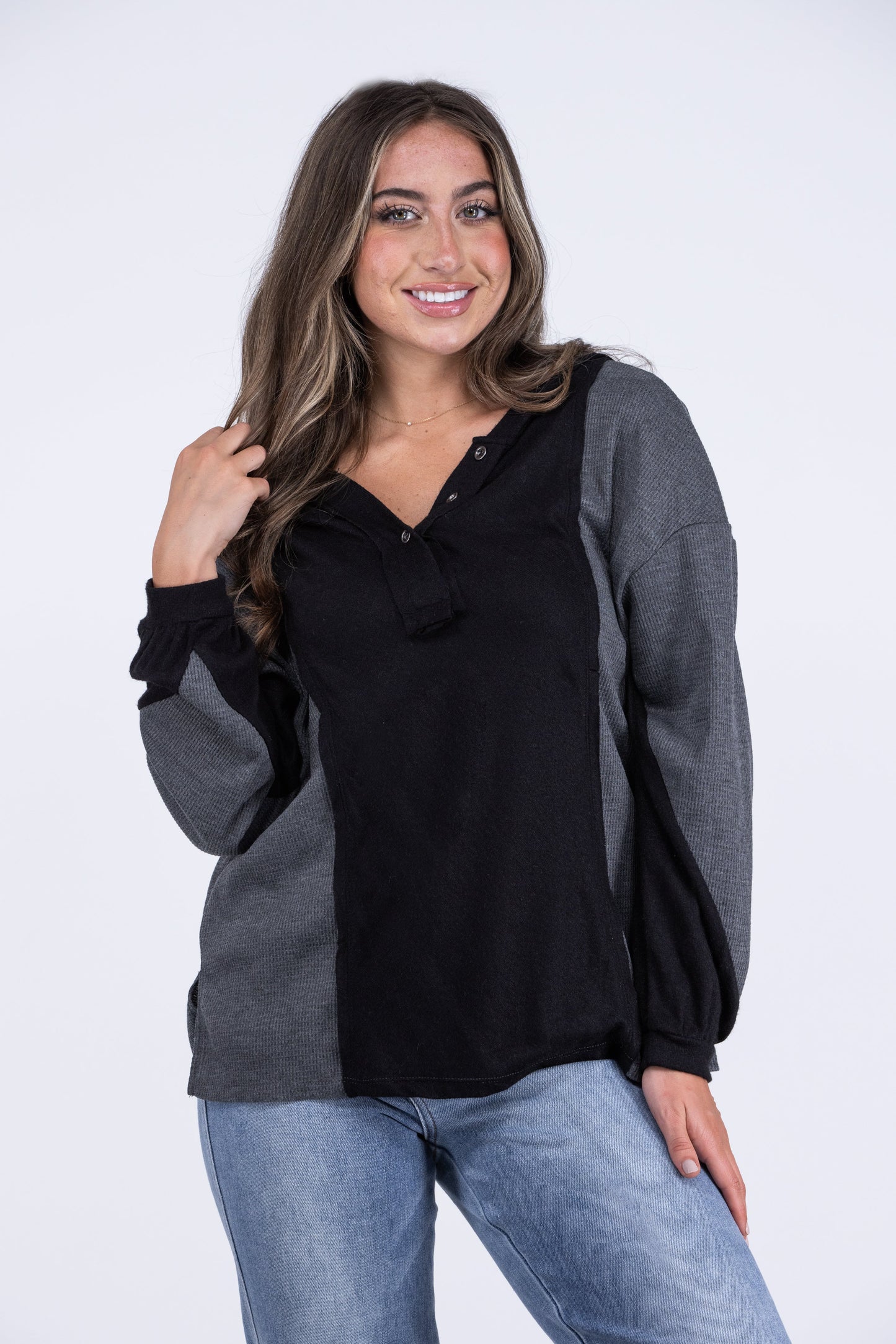Warm Comfort Women's Oversized Two-Tone Knit Hoodie