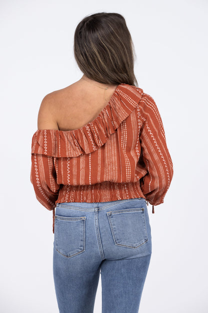 Sundance Women's Ruffle One Shoulder Long Sleeve Top