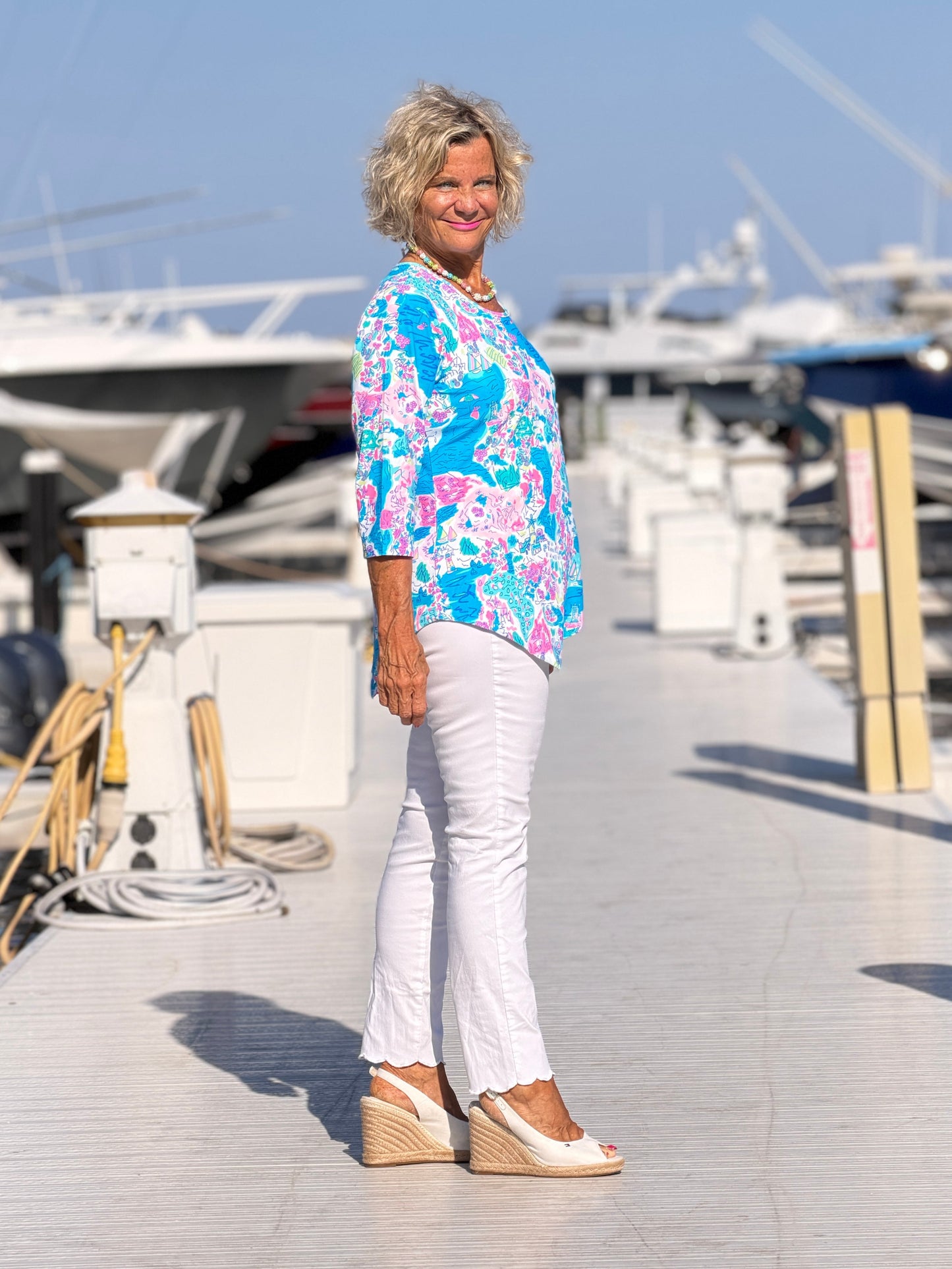 LULU B PALM BEACH SPLASH ASYMMETRIC TOP